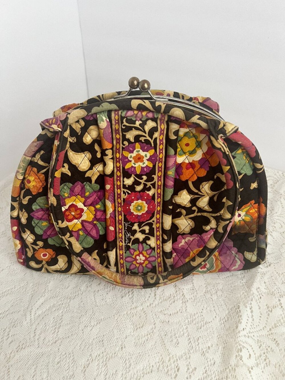 Vera Bradley Floral Kiss Lock Bag – POOR CONDITION, Tears, Stains & Heavy Wear –